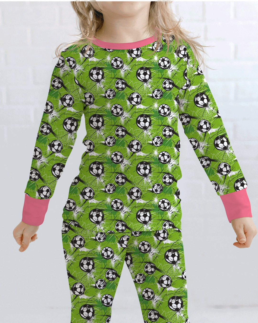 Green Soccer Energy Bamboo Two Piece Long Sleeve Pajama Set
