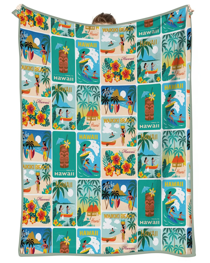 Aloha Postcard Paradise Bamboo Blanket