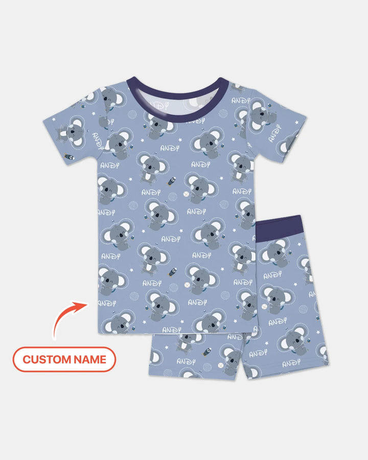 Custom Name Cosmic Koala Two Piece Short Sleeve Shorts Pajama Set