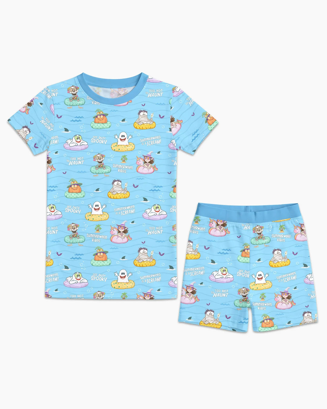 Summerween Cartoon Bamboo Two Piece Short Sleeve Shorts Pajama Set