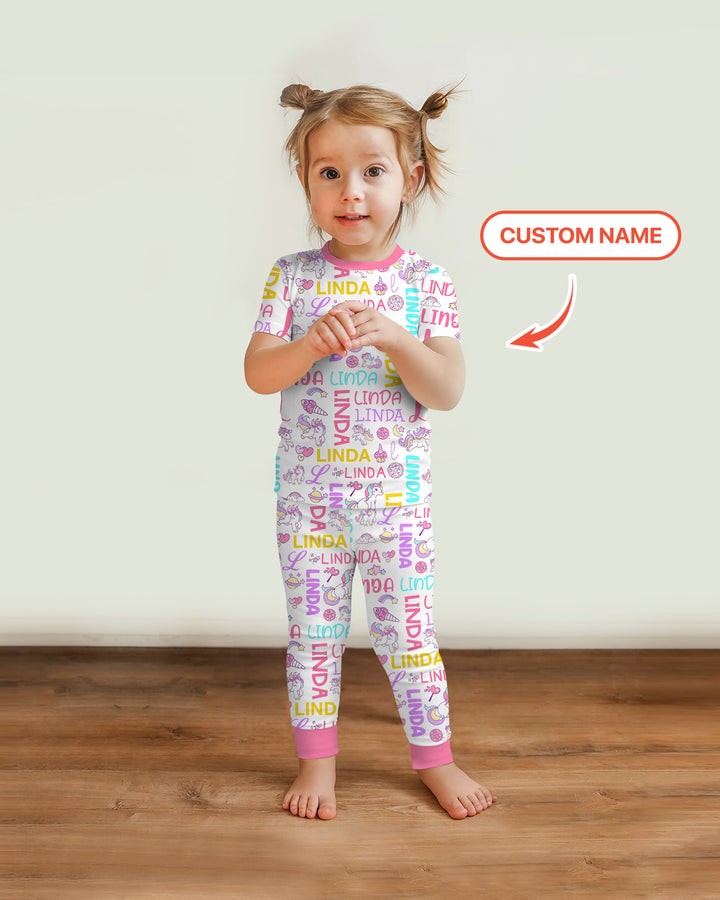 Personalized Fantasy Unicorn Word Two Piece Short Sleeve Pajama Set
