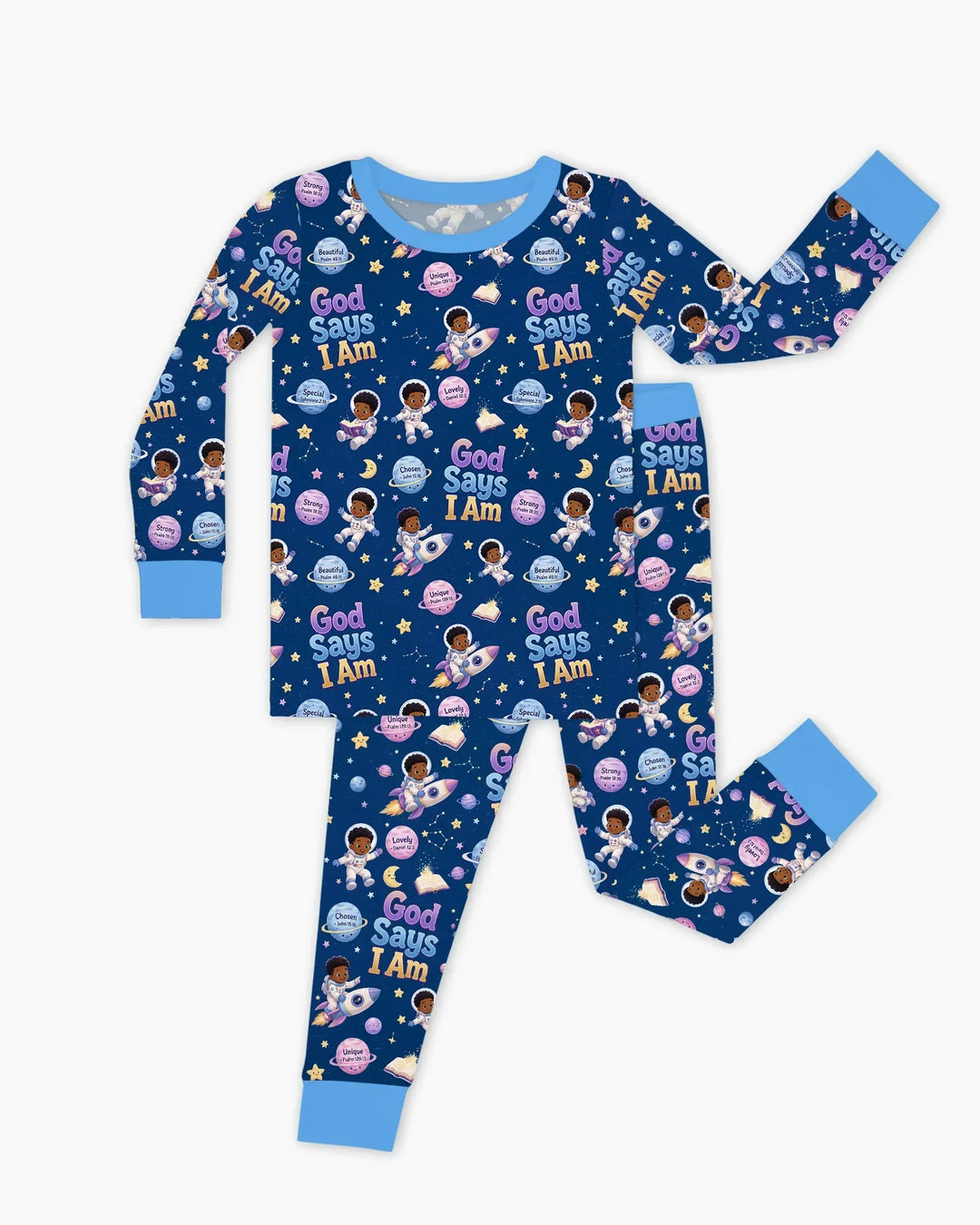 Black Boy God Says I Am Bamboo Two Piece Long Sleeve Pajama Set
