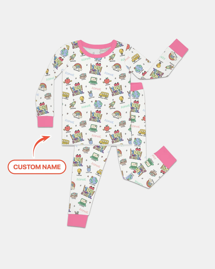 Custom Name Celebration Hundred Days Two Piece Long Sleeve Pajama Set