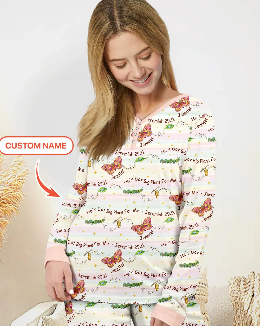 Personalisiert: Er hat Großes mit mir vor, Pyjama-Set für Damen aus Bambus