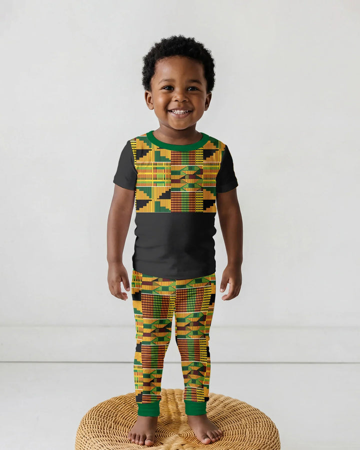 Kente Vibes Family Matching Bamboo Two Piece Short Sleeve Pajama Set