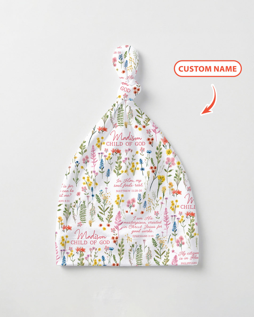 Custom Name Child of God Flower Garden Knotted Hat