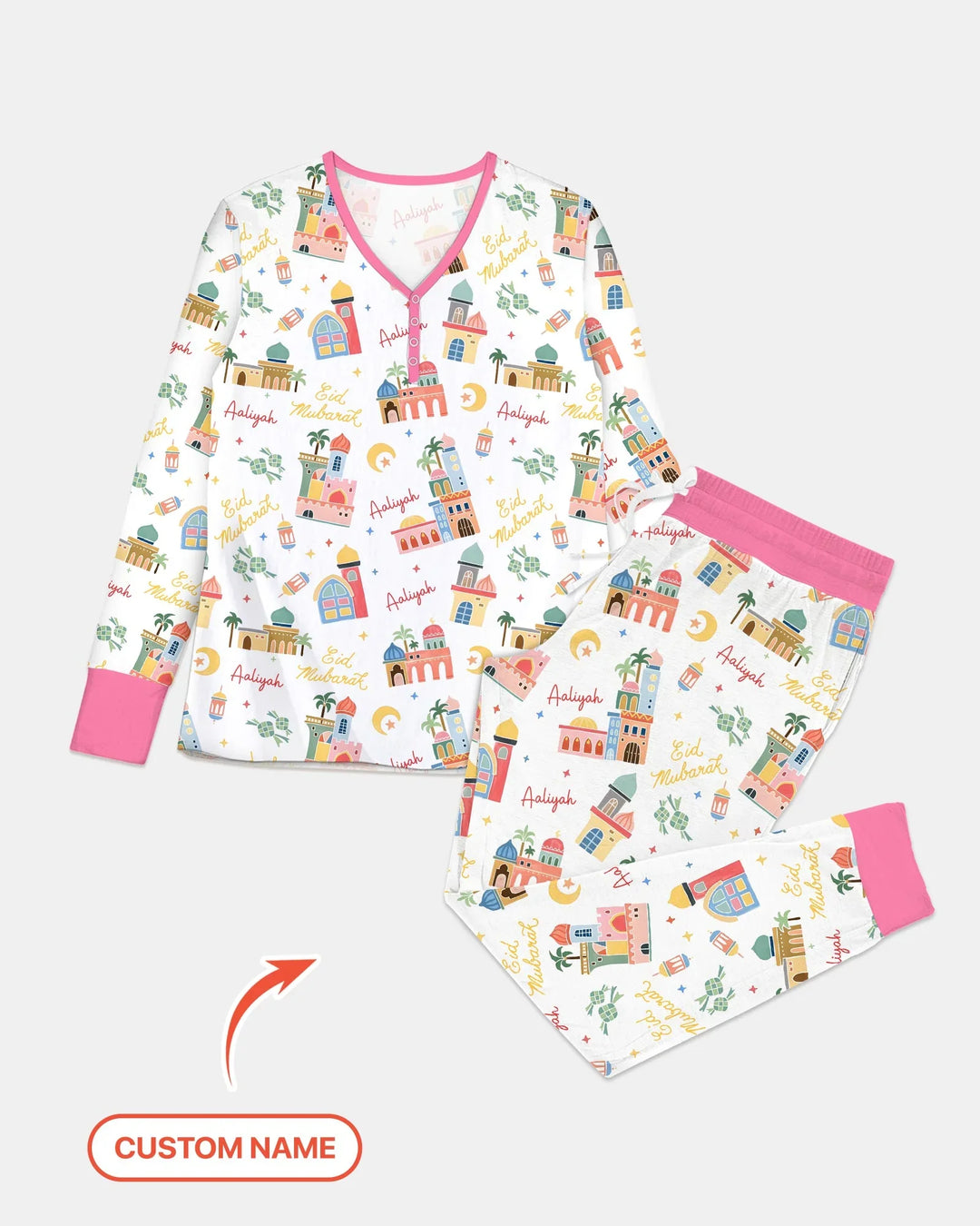 Eid Mubarak Custom Name Women Pajama Set