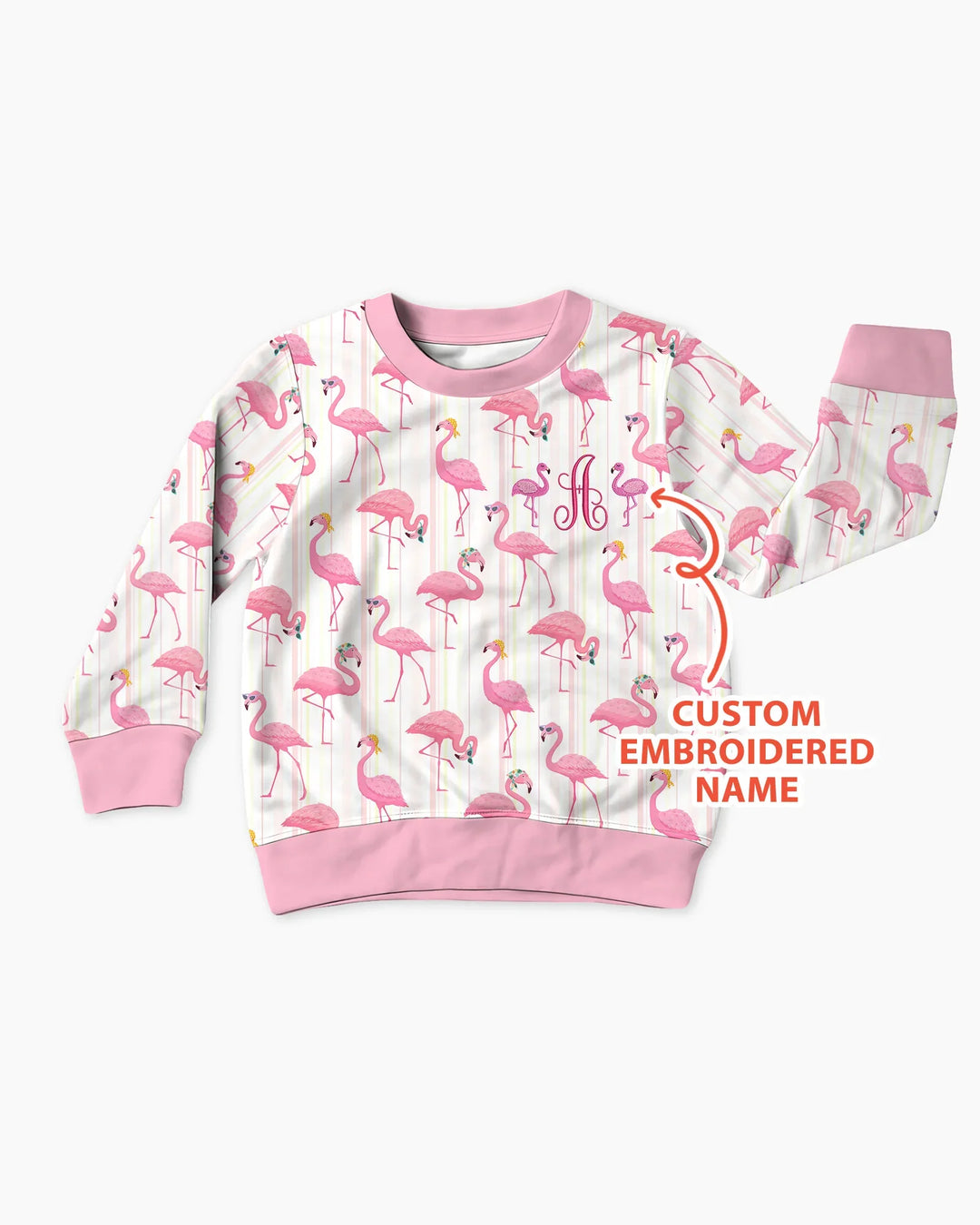 Custom Name Embroidered Flamingo Bamboo Crewneck Sweatshirt