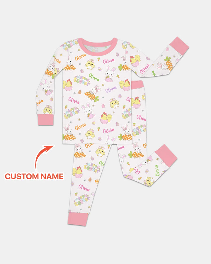 Custom name Happy Easter Two Piece Long Sleeve Pajama Set