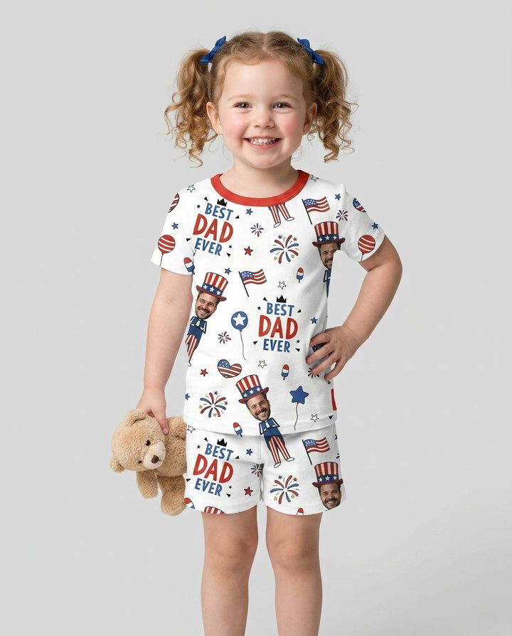 Custom Photo Best Patriotic Family Ever Bamboo Two Piece Short Sleeve Shorts Pajama Set