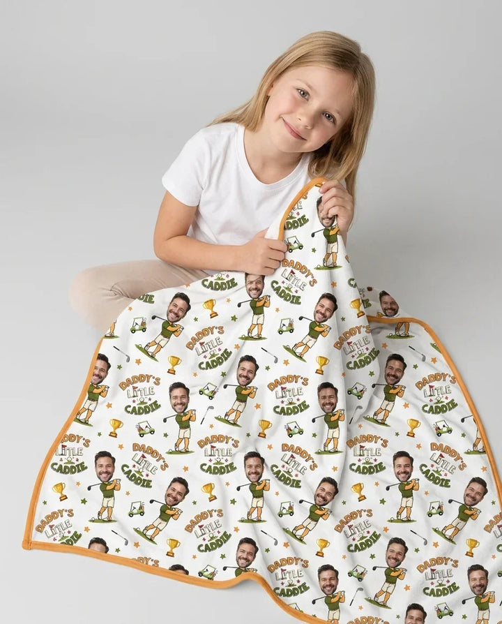 Custom Photo Daddy's Little Caddie Daddy & Me Matching Bamboo Blanket