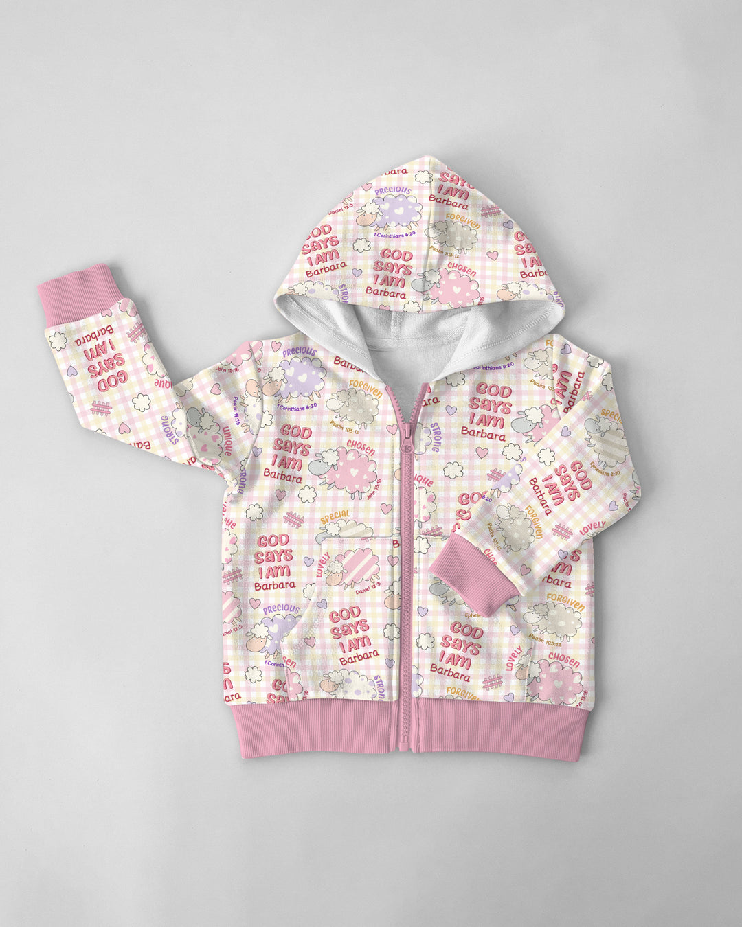 Little Lamb God Says I Am Custom Name Zip Hoodie