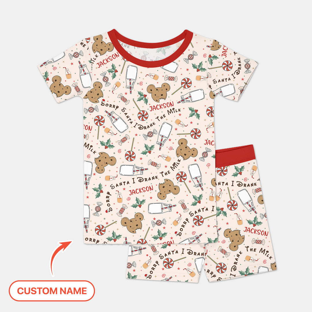 Custom Name Sorry Santa I Drank The Milk Two Piece Short Sleeve Shorts Pajama Set