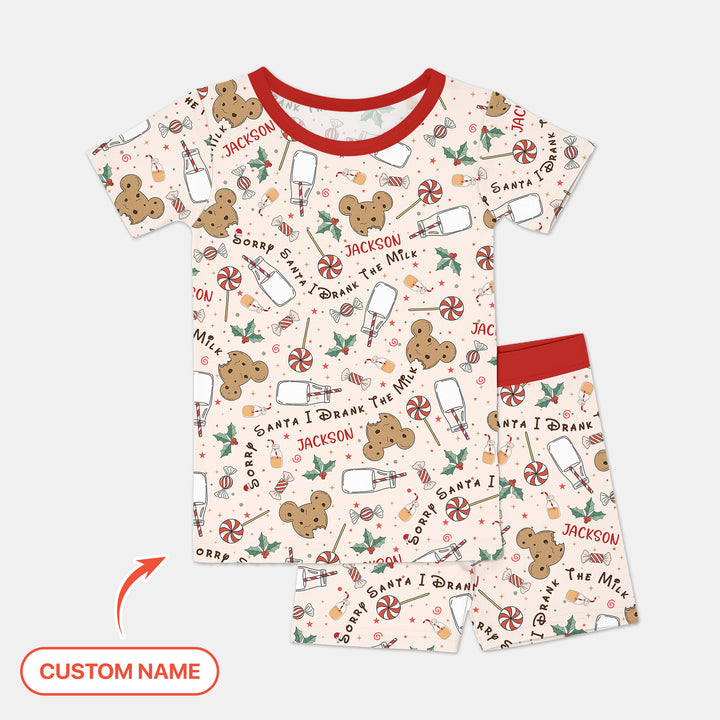 Custom Name Sorry Santa I Drank The Milk Two Piece Short Sleeve Shorts Pajama Set