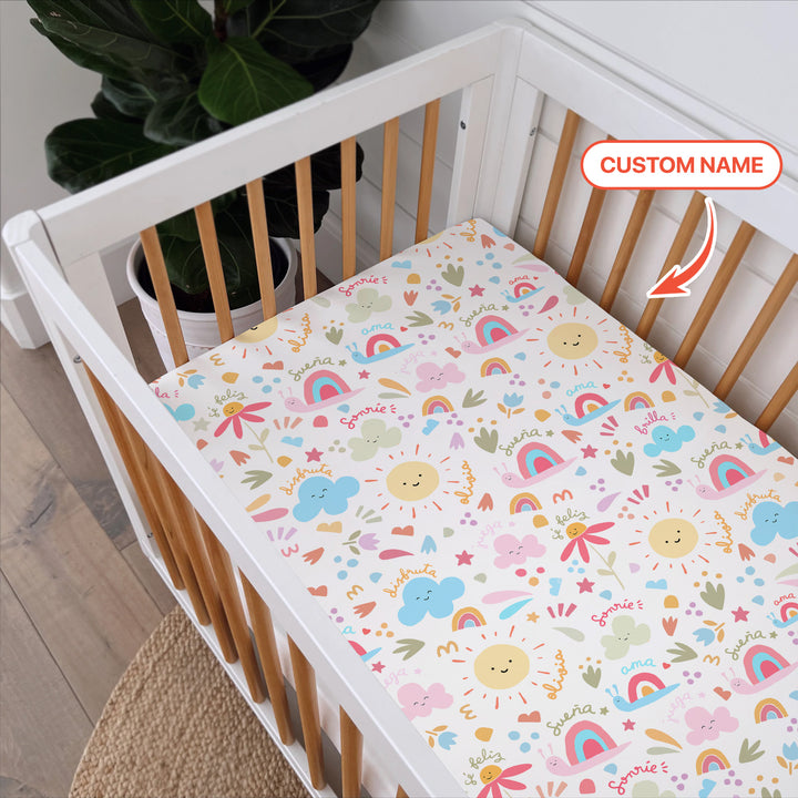 Custom Name Positive Spring Garden Fitted Crib Sheet