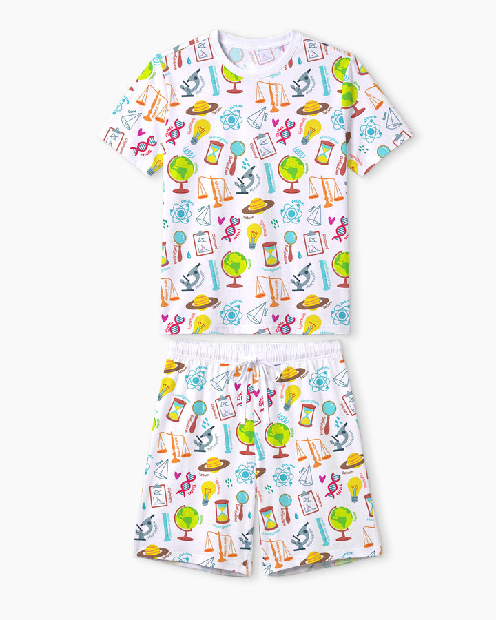 Tiny Scientist Explores The World  Bamboo Men Short Sleeve Short Pajama Set