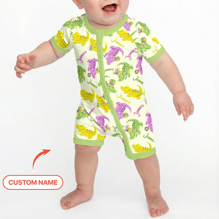 Custom Name Mardi Gras Alligator Shorty Zippy