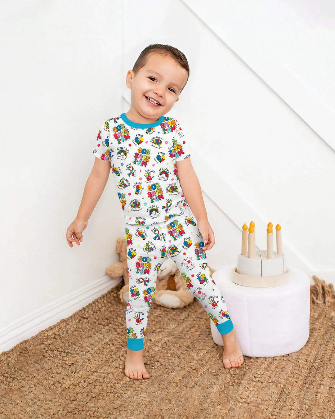 God Says I Am Autism Awareness Bamboo Two Piece Short Sleeve Pajama Set