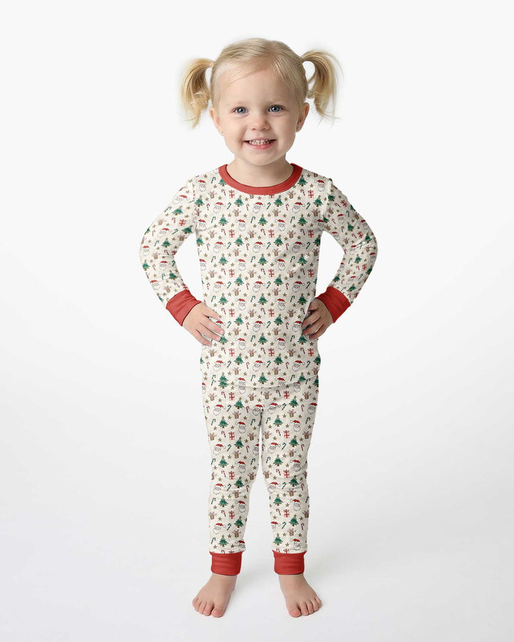 Snowy Santa Bamboo Two Piece Long Sleeve Pajama Set