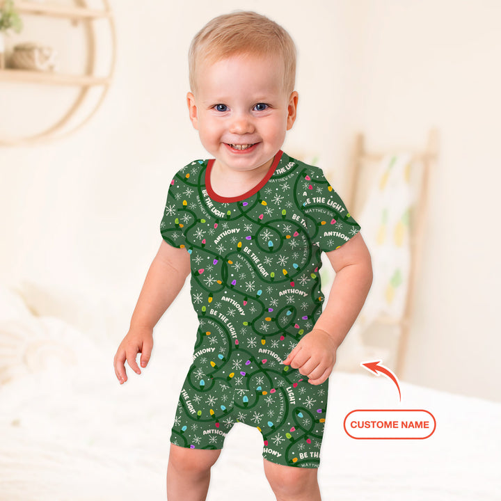 Custom Name Be The Light Christmas Two Piece Short Sleeve Shorts Pajama Set