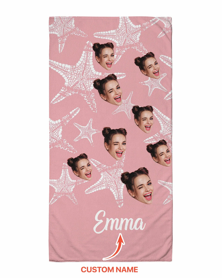 Custom Photo Starfish With Names Bamboo Beach Towel
