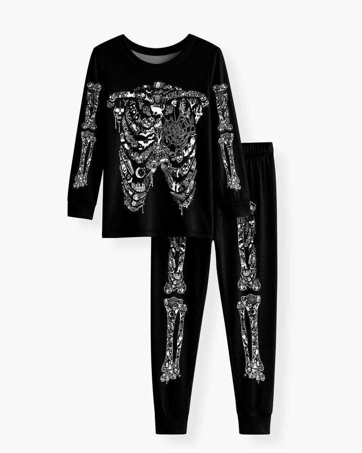 Haunted Halloween Skeleton Bamboo Two Piece Long Sleeve Pajama Set
