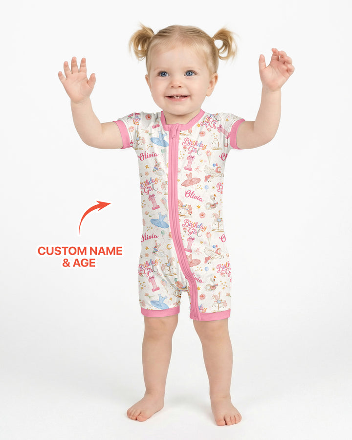 Ballerina Birthday Girl Custom Name & Age Bamboo Shorty Zippy