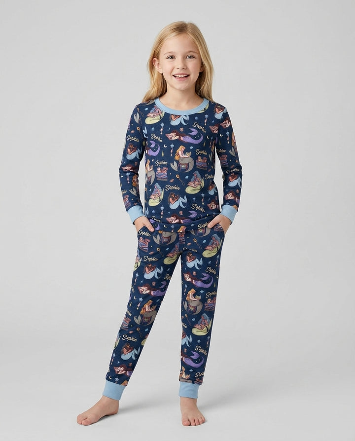 Mermaid Reads Bamboo Two Piece Long Sleeve Pajama Set