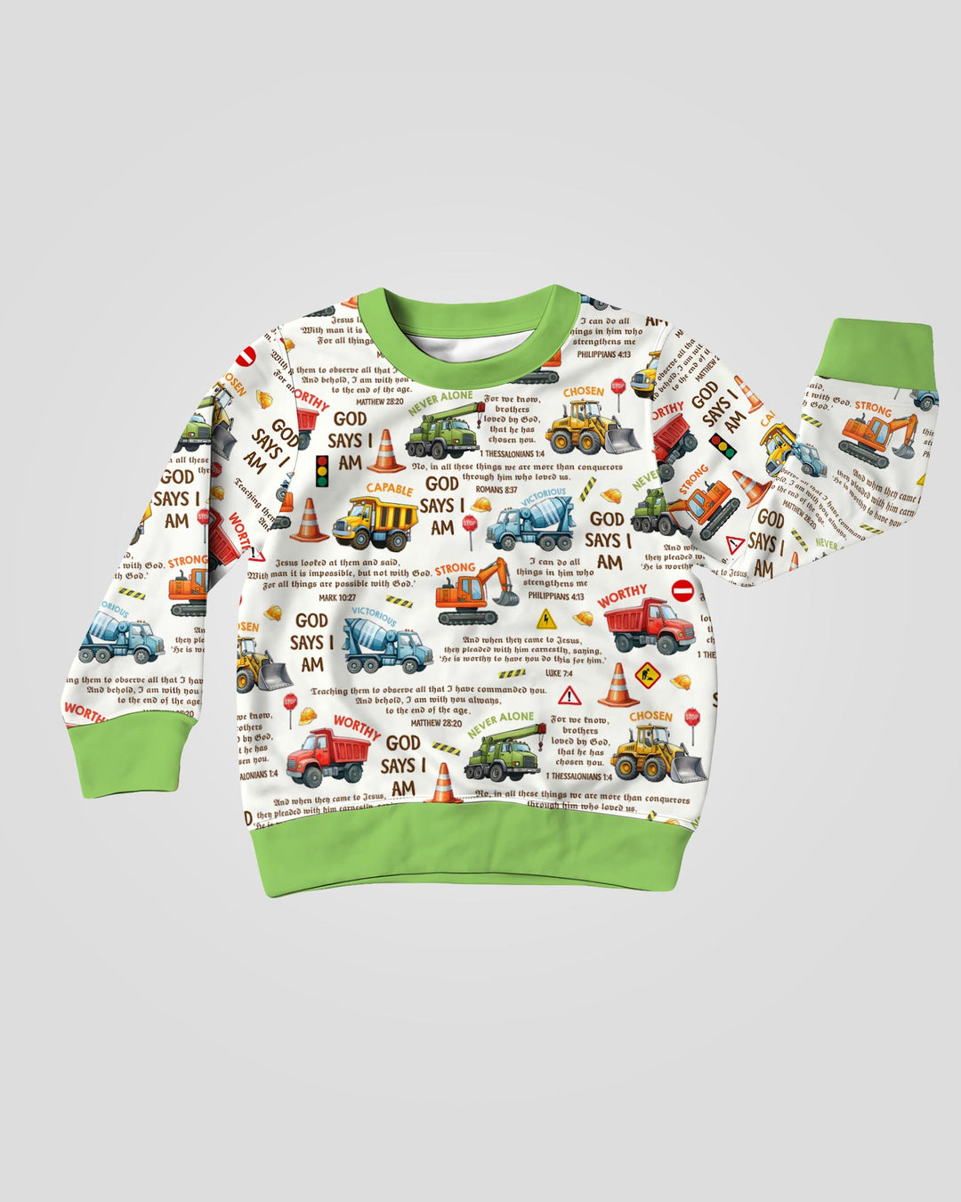 Bible Verse Construction Trucks  Crewneck Sweatshirt