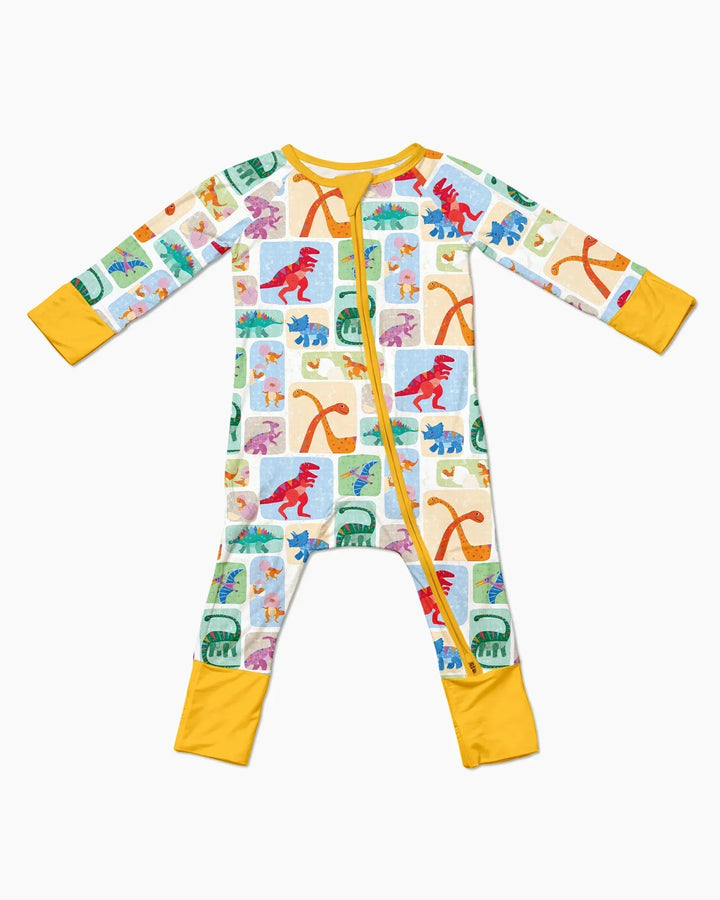 Pijama enterizo de bambú convertible Rainbow Dino Friends a juego para toda la familia