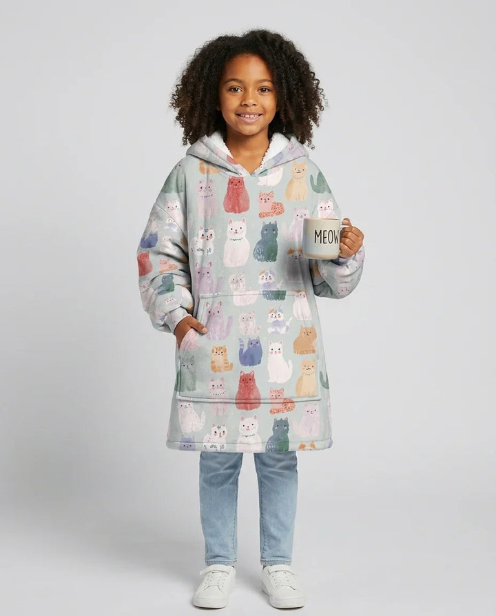 Enchanted Happy Kitty Family Matching Custom Bamboo Blanket Hoodie