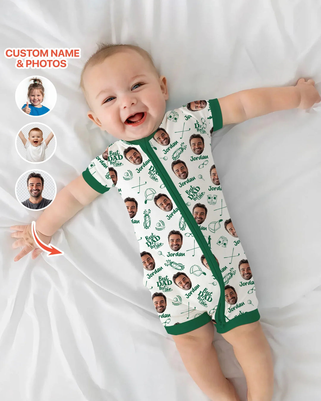 Mono de bambú corto con cremallera "Mejor papá por mucho" con foto personalizada
