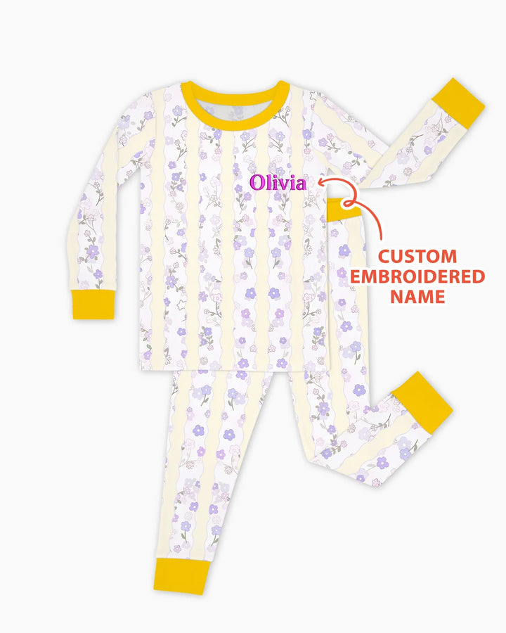 Custom Embroidered First Mother's Day Mommy And Me Bamboo Two Piece Long Sleeve Pajama Set