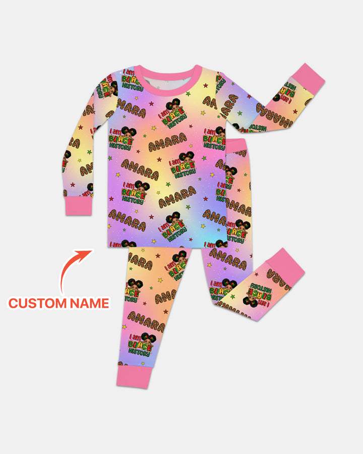 Custom Name I Am Black History Custom Two Piece Long Sleeve Pajama Set
