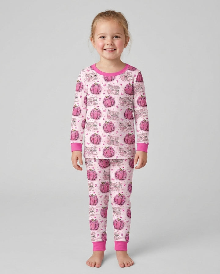 We Wear Pink Pumpkin Mommy & Me Matching Bamboo Two Piece Long Sleeve Pajama Set