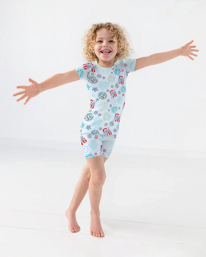 Land Of Free Family Matching Bamboo Two Piece Short Sleeve Shorts Pajama Set