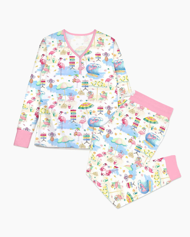 Flamingo Beach Familien-Schlafanzugset aus Bambus für Damen