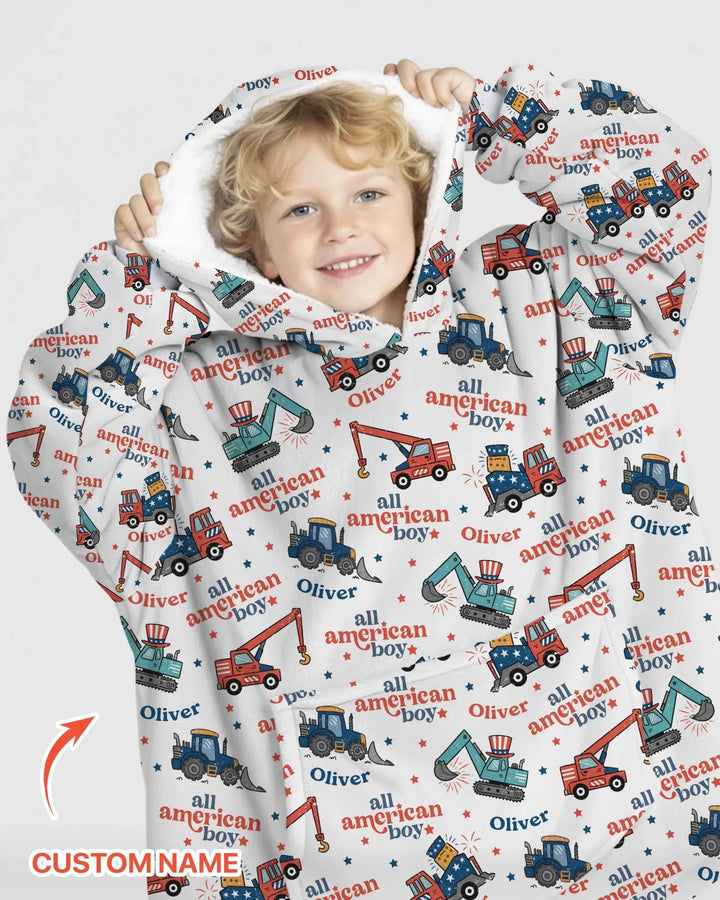 Custom Name All-American Boy Bamboo Blanket Hoodie