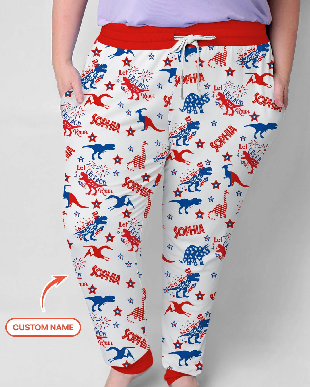 Custom Name Patriotic Dinosaur Bamboo Women Pajama Set