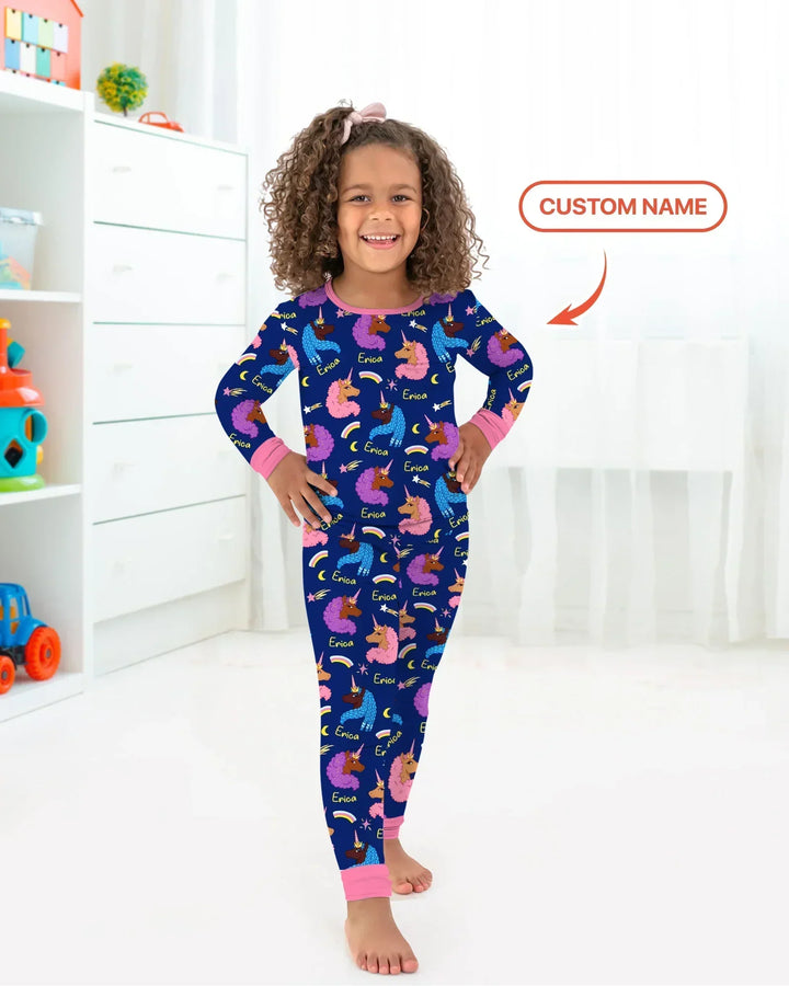 African Astro Unicorn Two Piece Long Sleeve Pajama Set