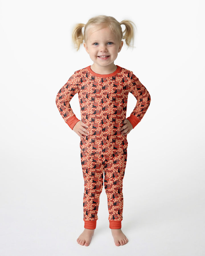 Black Cat Ditsy Bamboo Two Piece Long Sleeve Pajama Set
