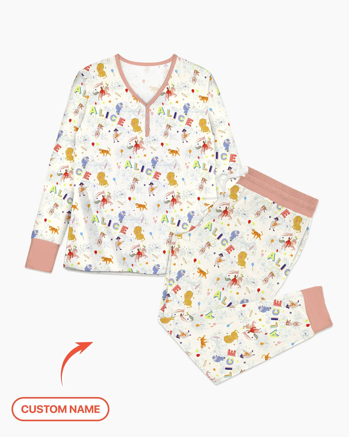 Custom Name Circus Toile Bamboo Women Pajama Set