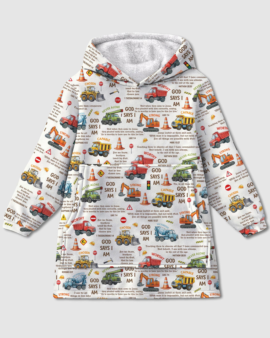 Bible Verse Construction Trucks  Wearable Blanket Hoodie