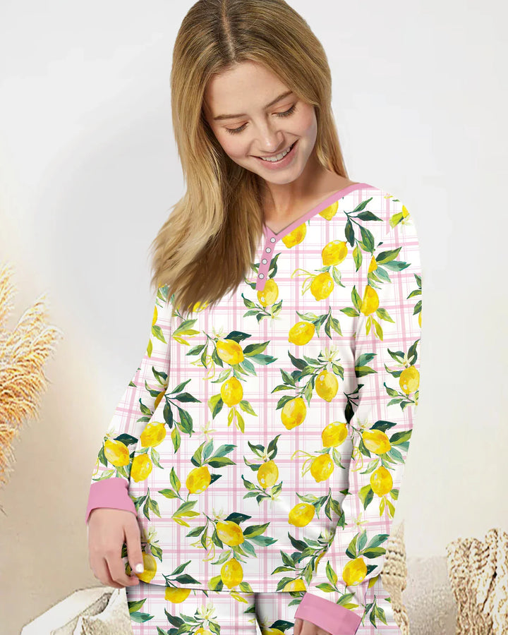 Conjunto de Pijama de Bambú para Mujer con Limones Mediterráneos a Juego para Toda la Familia
