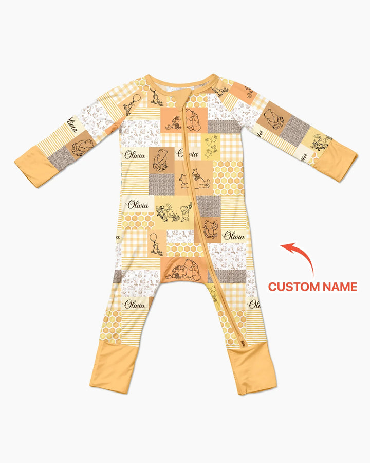 Personalized Classic Bear Patchwork  Bamboo Convertible Zippy