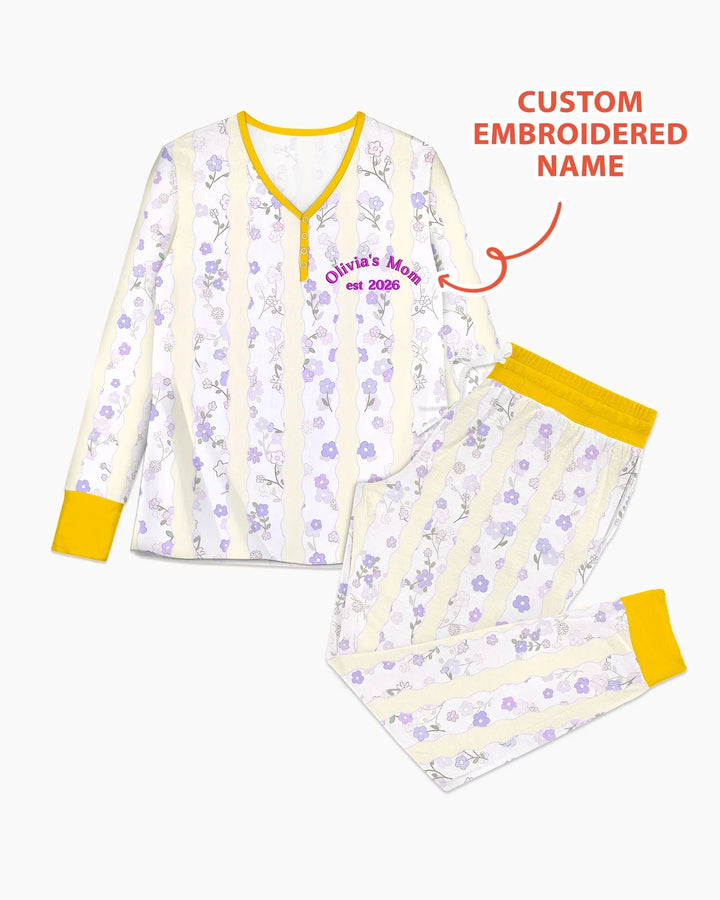 Custom Embroidered First Mother's Day Mommy And Me Bamboo Women Pajama Set