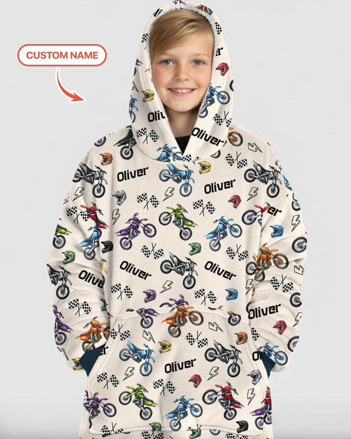 Custom Name Little Dirt Bike Rider Bamboo Blanket Hoodie