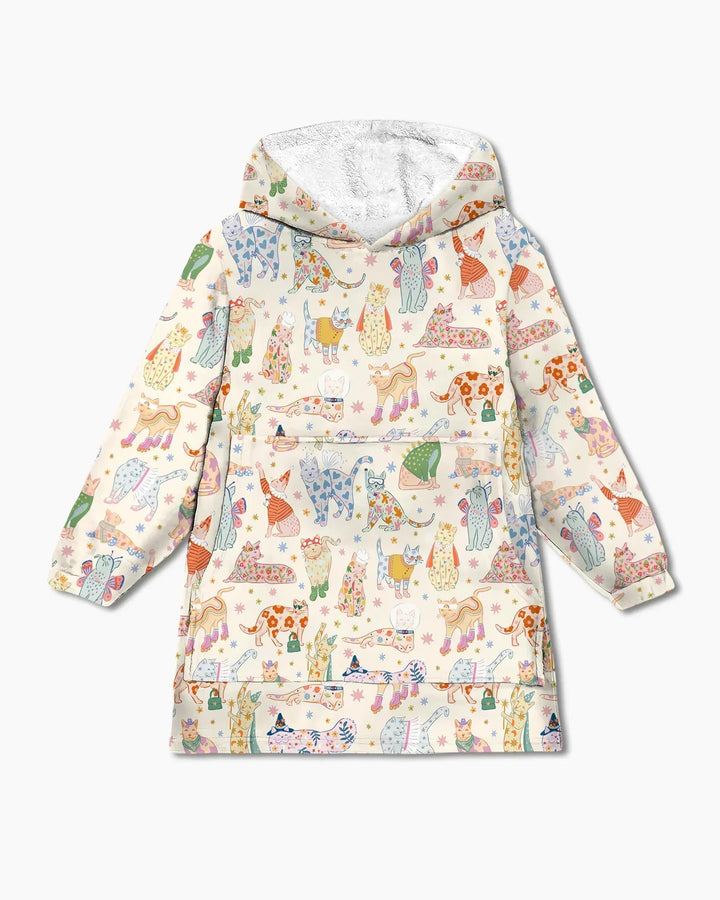 Whimsical Cat Parade Bamboo Blanket Hoodie
