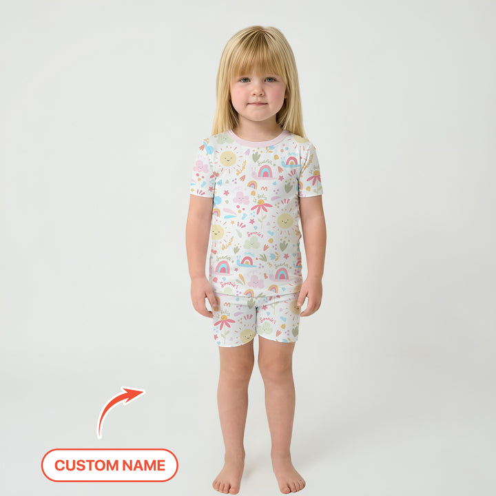 Custom Name Positive Spring Garden Two Piece Short Sleeve Shorts Pajama Set