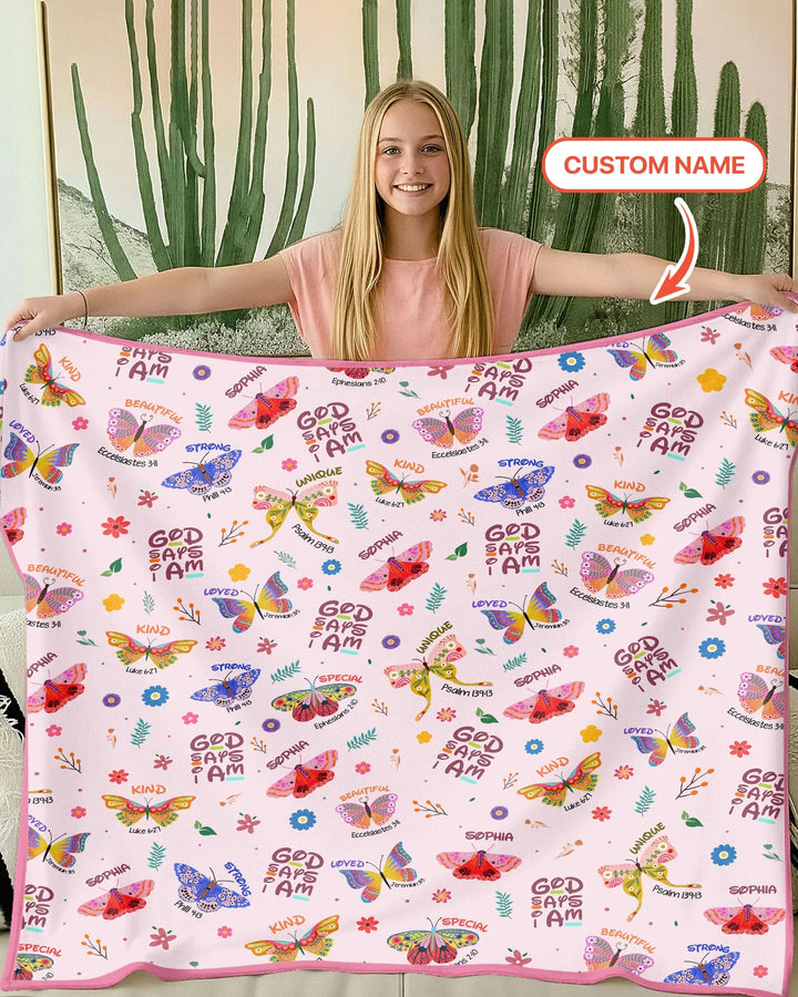 Custom Name God says I am Butterfly Bamboo Blanket